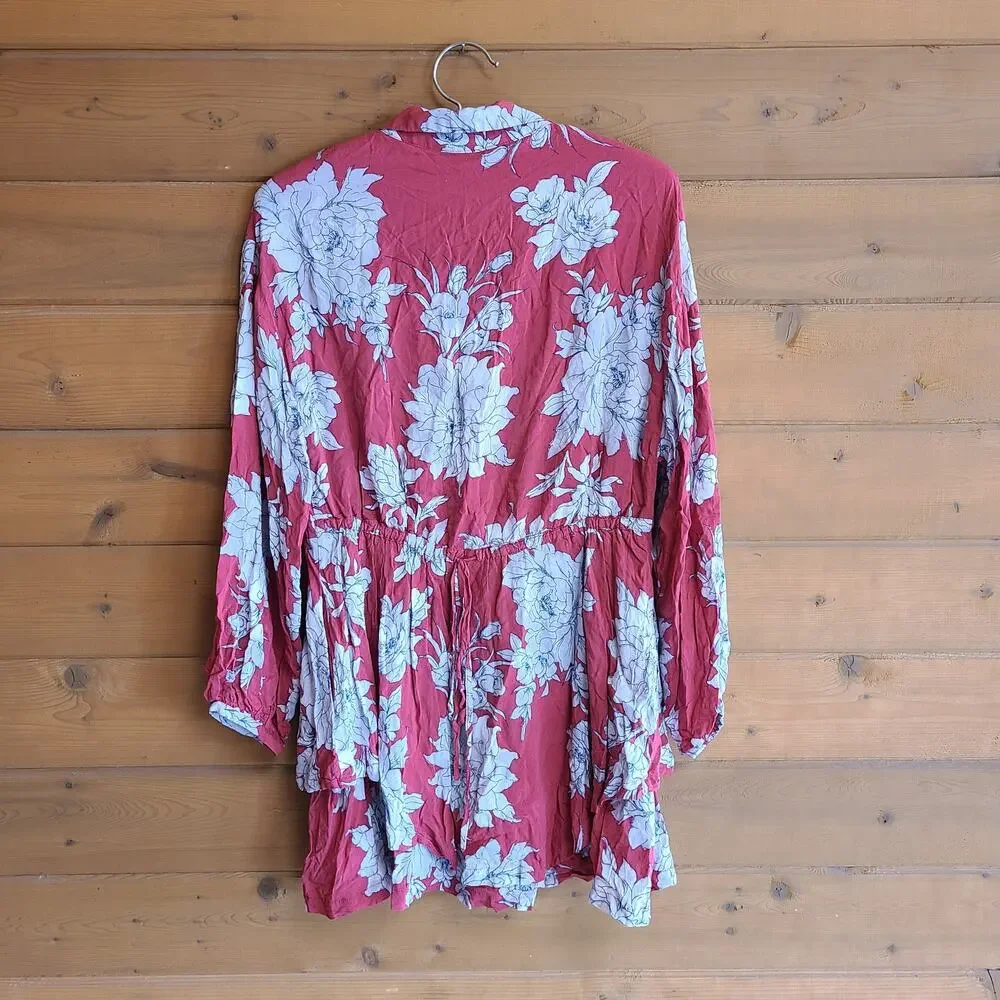 Free People Dress Shake It Mini XS Red Floral Cottagecore Boho Flowy Shirtdress - Picture 3 of 5